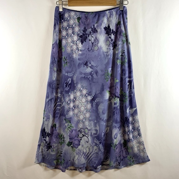 dressbarn Dresses & Skirts - VTG Dressbarn Womens Abstract Floral Fairy Midi Slip Skirt Sz M Purple 90s USA